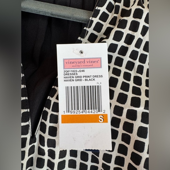 Vineyard Vines Harbor Grid Print Black and White Flutter Sleeve Dress Size Small - Picture 5 of 7